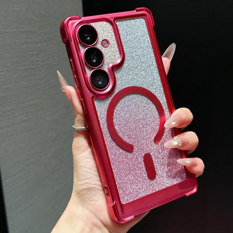 For Galaxy S24+ 5G Electroplated Gradient Glitter Matte Acrylic Magnetic Phone Case(Red)