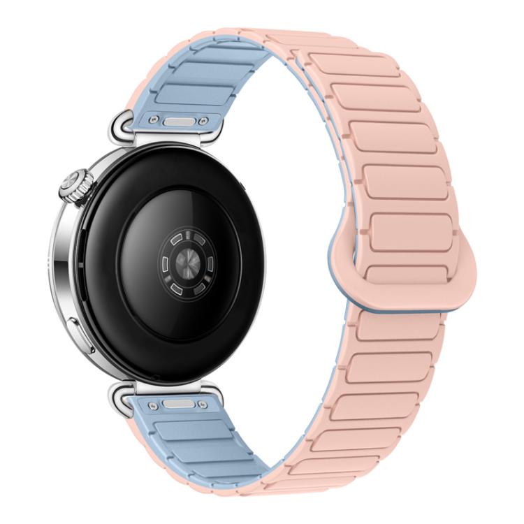 18mm Press Button I-Shaped Magnetic Silicone Watch Band(Powder Sand Mist Blue)