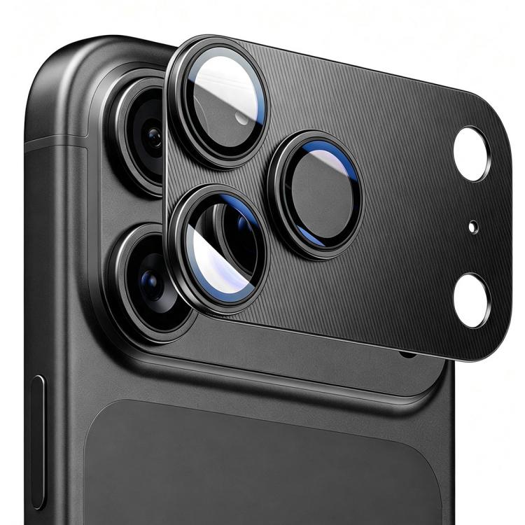 For iPhone 18 Pro ENKAY CD Texture Aluminium Alloy Tempered Glass Lens Cover Film(Black)