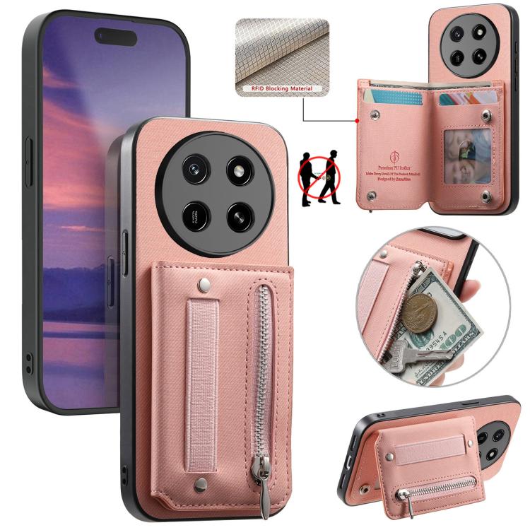 For Honor X80 Pro Max 5G Twill Fabric Vegan Leather Wristband Horizontal Flip Zipper Wallet Phone Case(Pink)