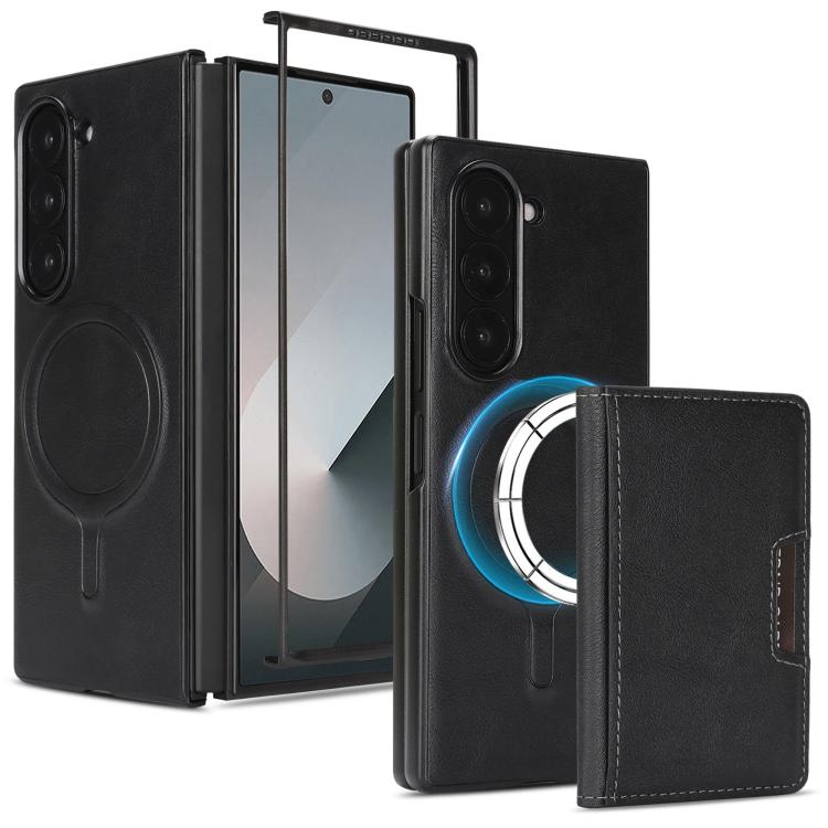 For Galaxy Z Fold7 5G Kalebol Strong MagSafe Magnetic Two-Fold Card Bag Leather Phone Case(Black)