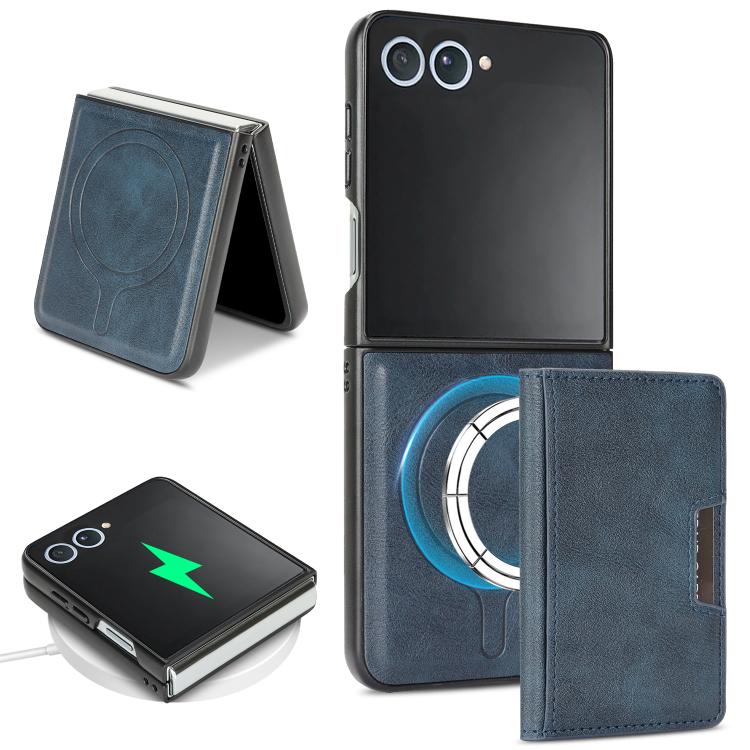 For Galaxy Z Flip7 5G Kalebol Strong MagSafe Magnetic Two-Fold Card Bag Leather Phone Case(Blue)