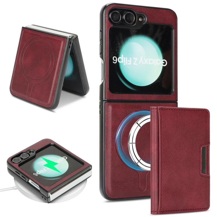 For Galaxy Z Flip7 FE / Flip6 Kalebol Strong MagSafe Magnetic Two-Fold Card Bag Leather Phone Case(Red)