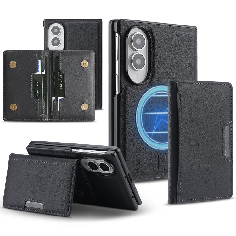 For Galaxy Z Fold8 5G Kalebol Strong MagSafe Magnetic Two-Fold Card Bag Leather Phone Case(Black)