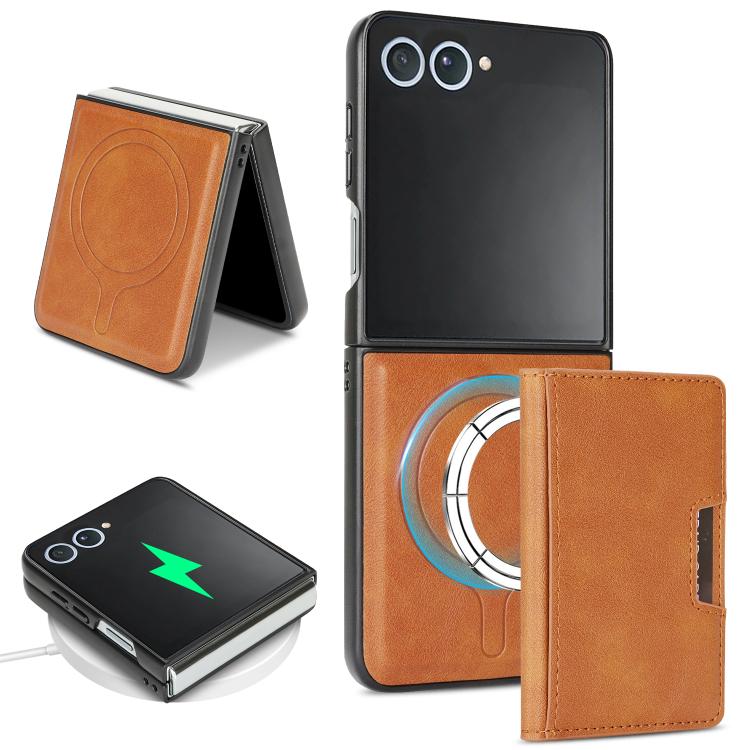 For Galaxy Z Flip8 5G Kalebol Strong MagSafe Magnetic Two-Fold Card Bag Leather Phone Case(Brown)