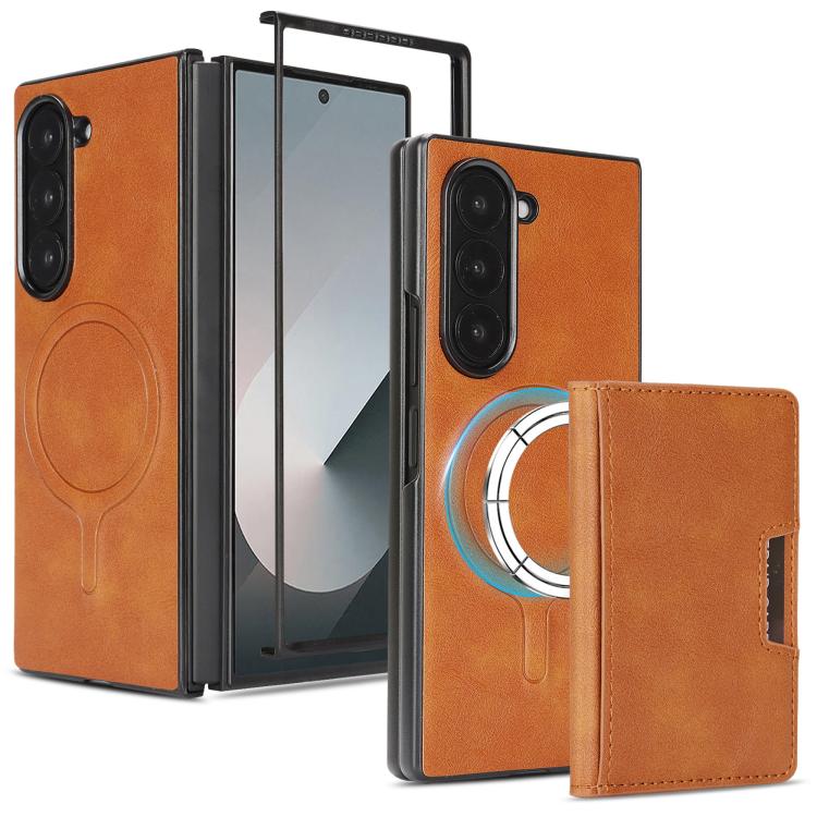 For Galaxy Z Fold8 Ultra 5G Kalebol Strong MagSafe Magnetic Two-Fold Card Bag Leather Phone Case(Brown)