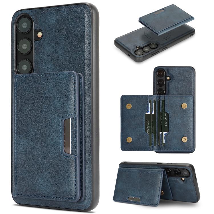 For Galaxy A37 5G Kalebol Strong MagSafe Magnetic Two-Fold Card Bag Leather Phone Case(Blue)