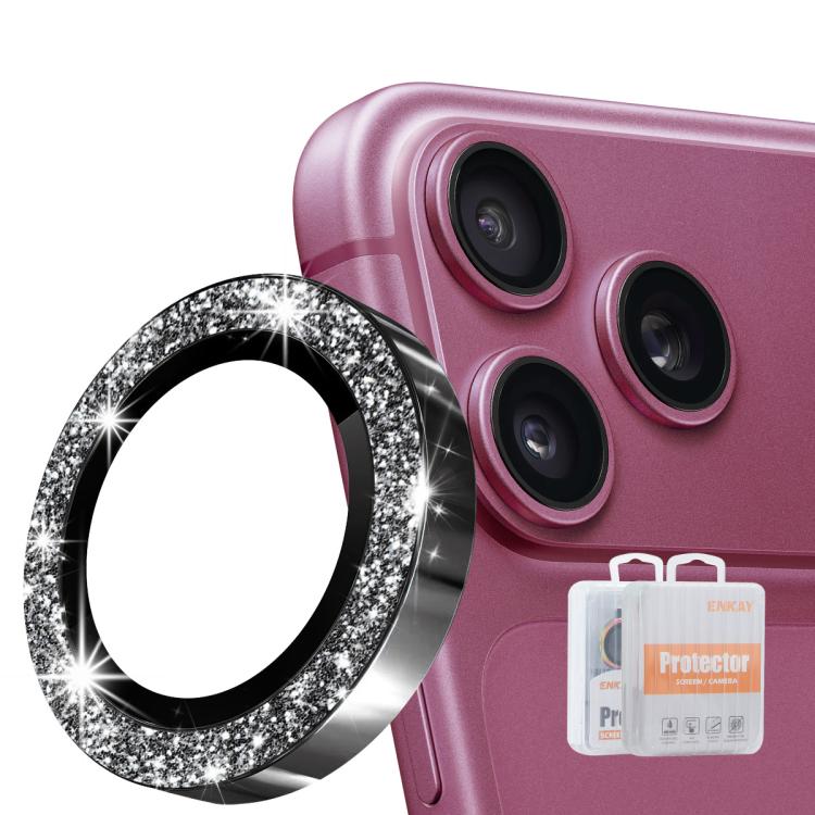 For iPhone 18 Pro / 18 Pro Max ENKAY Hat-Prince Glitter Rear Camera Lens Aluminium Alloy Ring Tempered Glass Film(Black)