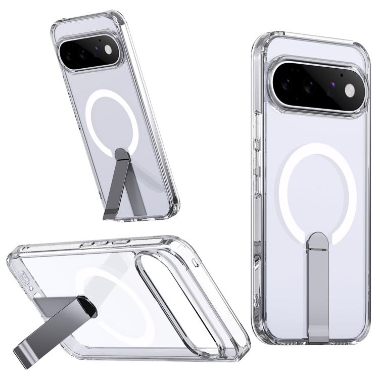 For Google Pixel 11 Pro XL Kalebol Star Shine Skin Feel MagSafe Phone Case with Straight Fold Holder(Transparent)