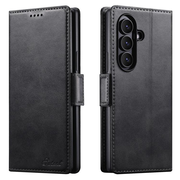 For Galaxy Z Fold8 Ultra 5G Suteni Calf Texture Horizontal Flip Leather Phone Case(Black)