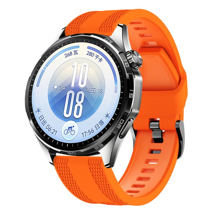 22mm Double-Sided Honeycomb Texture Pin Buckle Solid Color Silicone Watch Band(Orange)