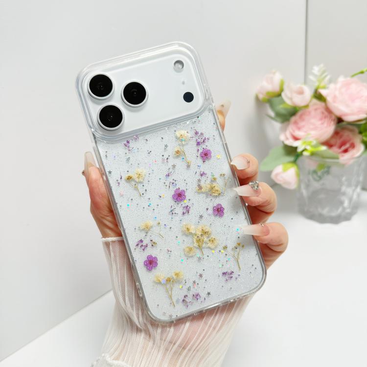 For iPhone 17 Pro Max Gypsophila Flowers Pattern TPU Protective Phone Case(Purple)
