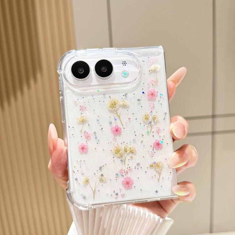 For iPhone Duo Gypsophila Flowers Pattern TPU Protective Phone Case(Pink)
