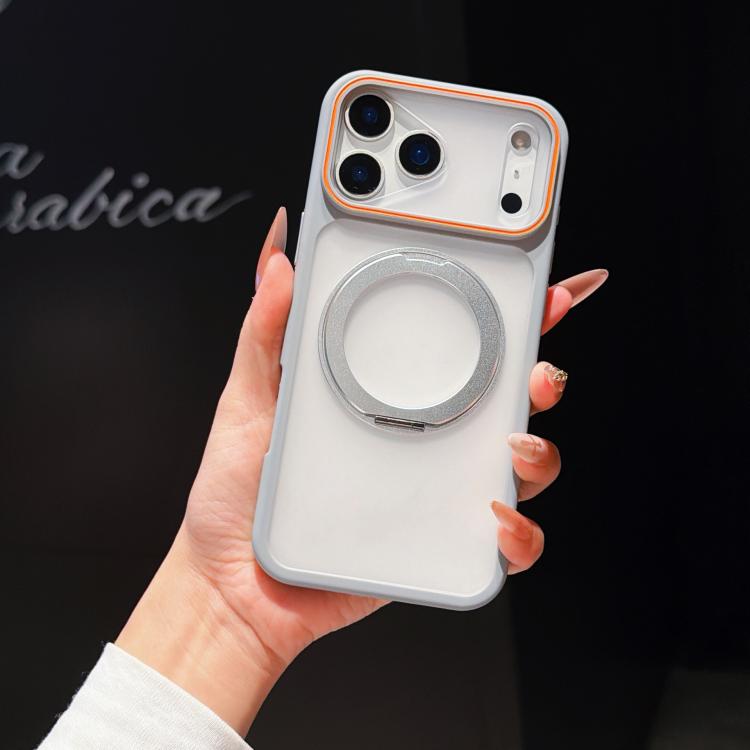 For iPhone 17 Pro Max Skin Feel Matte Mirror 360 Rotation Holder Magnetic Phone Case(Gray)