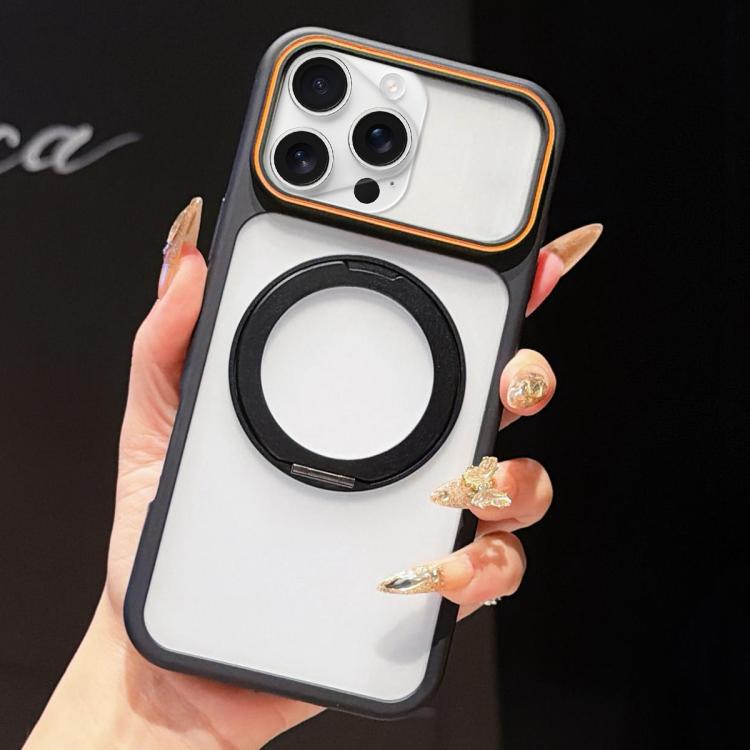 For iPhone 13 Pro Skin Feel Matte Mirror 360 Rotation Holder Magnetic Phone Case(Black)