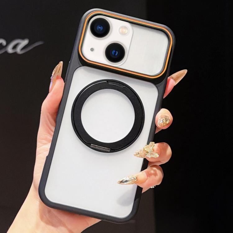 For iPhone 13 Skin Feel Matte Mirror 360 Rotation Holder Magnetic Phone Case(Black)