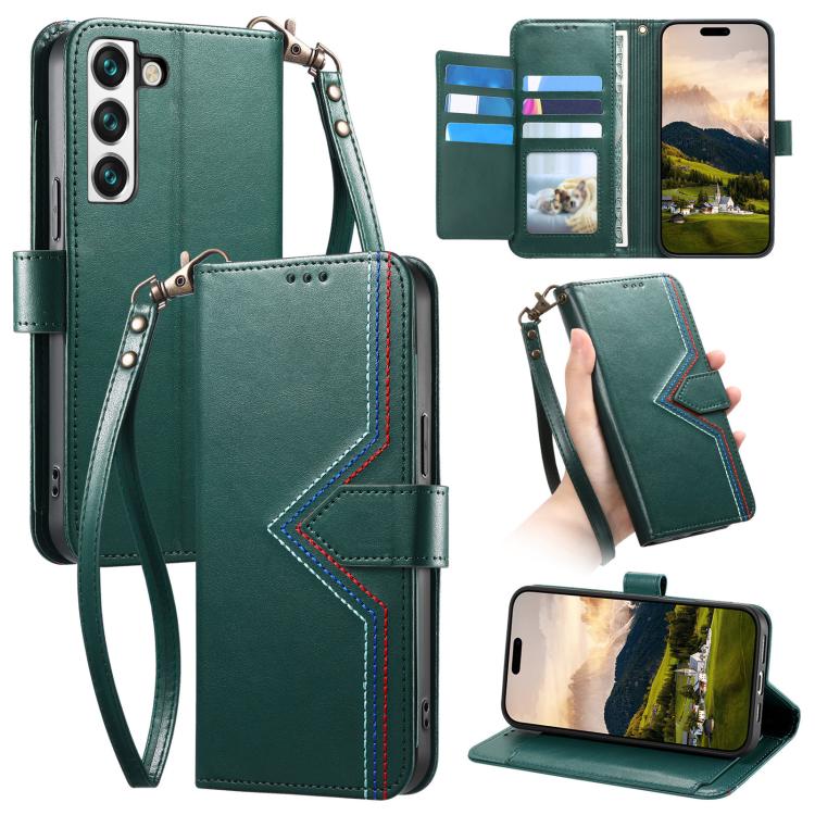 For Galaxy S27+ 5G Multi-color Sewing Skin-feel Multi-card Vegan Leather Phone Case(Green)