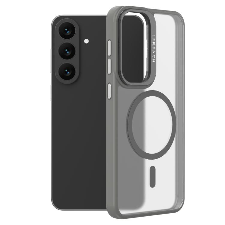 For Galaxy S26 FE 5G / S25 FE 5G LeReach Le-Luster Series Metal Lens Kickstand Magnetic Phone Case(Grey)