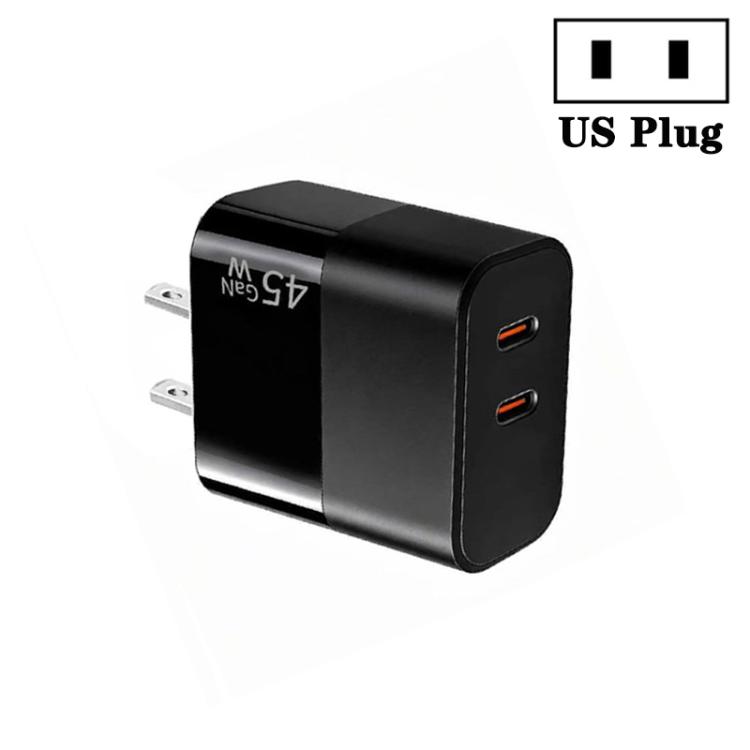 PD51 GaN PD45W Dual-Port USB-C / Type-C Multi-Protocol Charger, US Plug(Black)