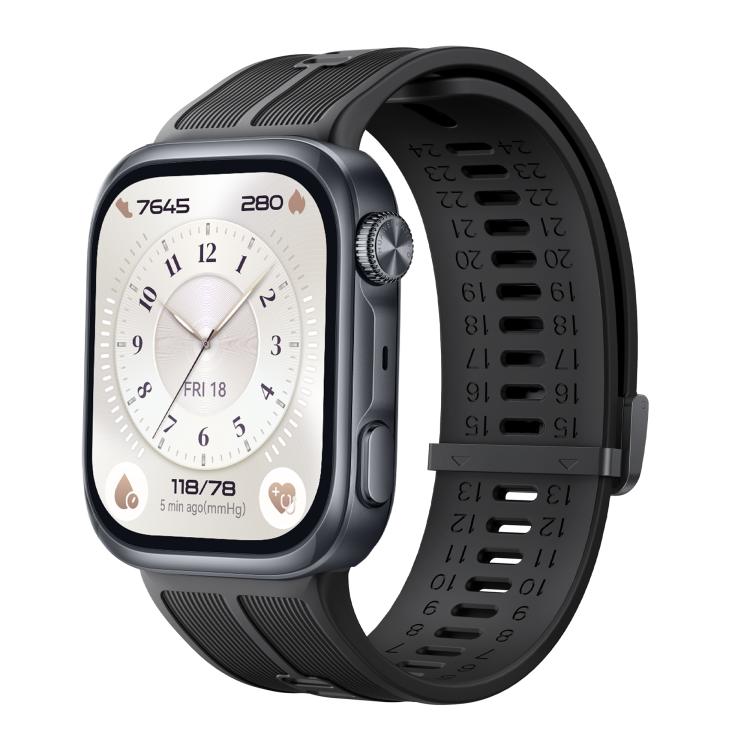 For Huawei Watch D3 Metal Clasp Vertical Striped Solid Color Silicone Watch Band(Black)