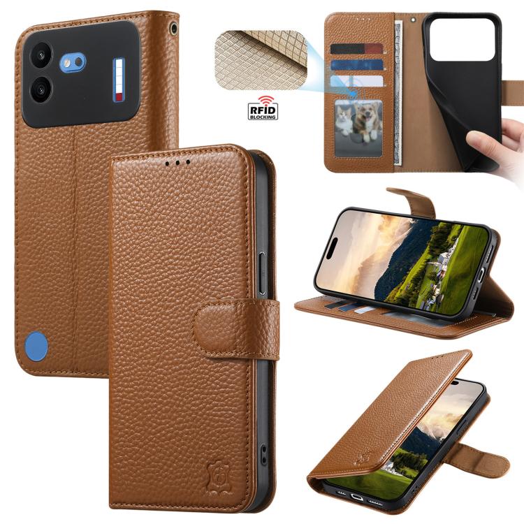 For Nothing Phone 4b Litchi Texture Wallet Genuine Leather Phone Case(Brown)