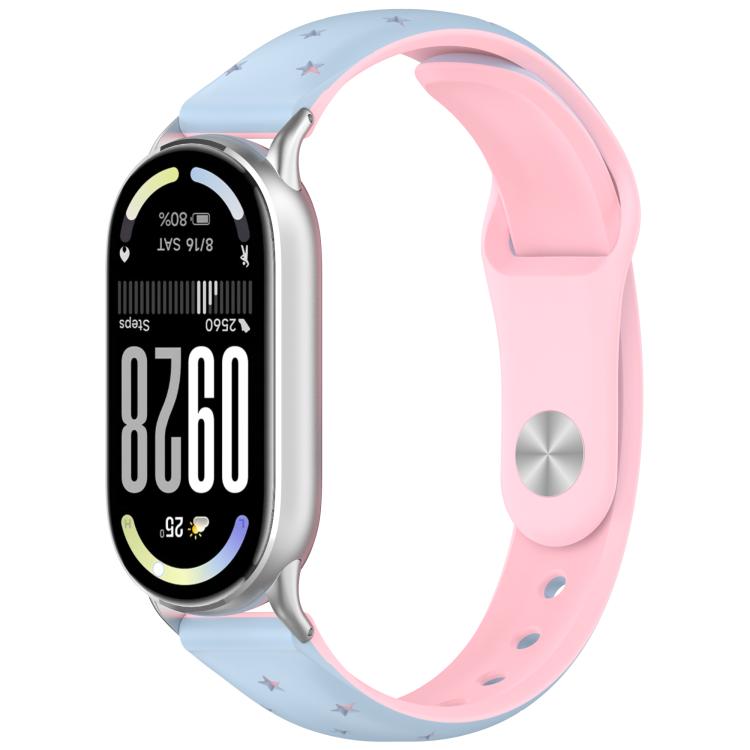 For Xiaomi Smart Band 11 / 10 / 9 / 8 Laser Engraved Star Two Tone Reverse Buckle Silicone Watch Band(Light Blue Pink)