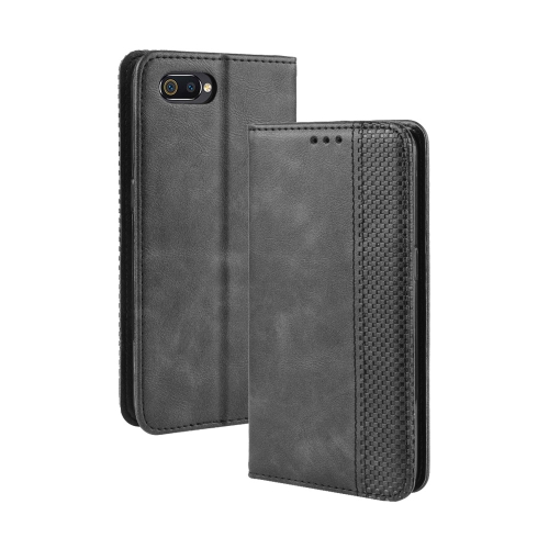 

Magnetic Buckle Retro Crazy Horse Texture Horizontal Flip Leather Case for OPPO Realme C2 / A1K , with Holder & Card Slots & Photo Frame(Black)