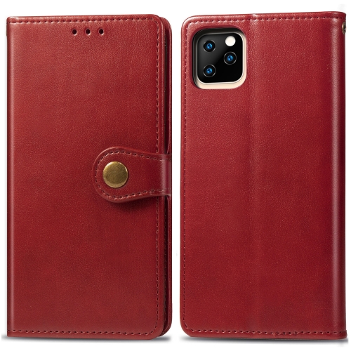 

For iPhone 11 Retro Solid Color Leather Buckle Mobile Phone Protection Leather Case with Photo Frame & Card Slot & Wallet & Bracket Function (Red)