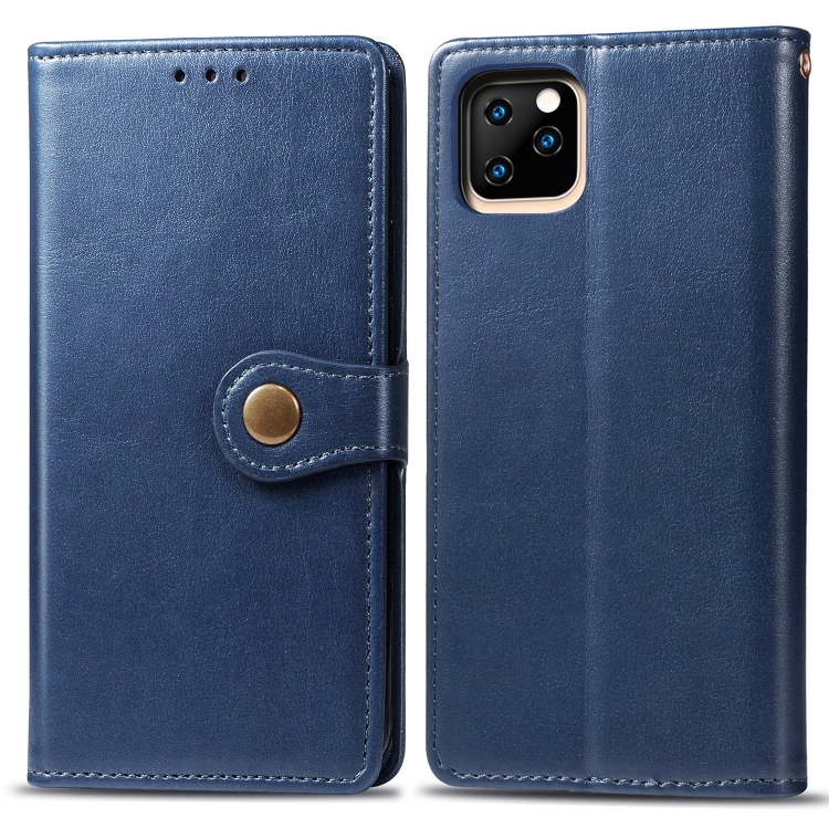 

Retro Solid Color Leather Buckle Mobile Phone Protection Leather Case with Photo Frame & Card Slot & Wallet & Bracket Function for iPhone 11 Pro(Blue)