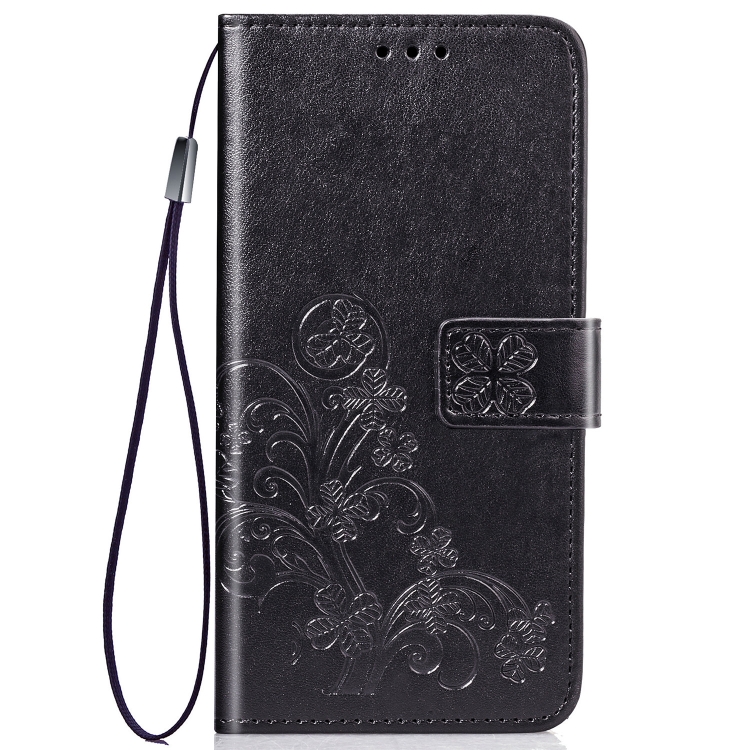 

Four-leaf Clasp Embossed Buckle Mobile Phone Protection Leather Case with Lanyard & Card Slot & Wallet & Bracket Function for iPhone 11 Pro Max(Black)