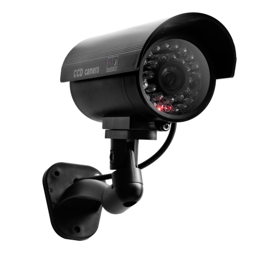 Telecamera CCTV fittizia impermeabile IP66 con LED lampeggiante per un allarme di sicurezza dall'aspetto realistico (nero)