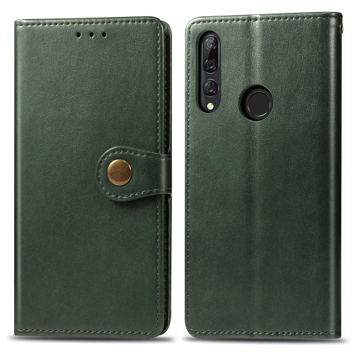 

Retro Solid Color Leather Buckle Mobile Phone Protection Leather Case with Lanyard & Photo Frame & Card Slot & Wallet & Bracket Function for Huawei Y9 Prime 2019(Green)