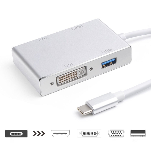 4 in 1 USB 3.1 USB C Type C to HDMI VGA DVI USB 3.0 Adapter Cable for Laptop Apple MacBook Google Chromebook Pixel 