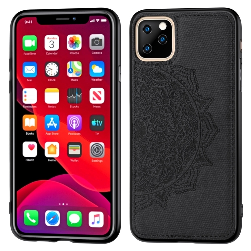 

Embossed Mandala pattern PC + TPU + Fabric Phone Case for iPhone 11 Pro Max , with Lanyard & Magnetic(Black)