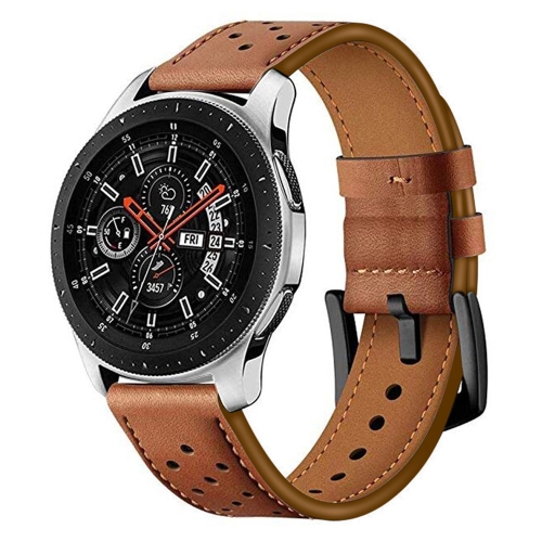 

For Samsung Galaxy Watch Active 20mm Leather Eyelet Sport Watch Band (All Brown)