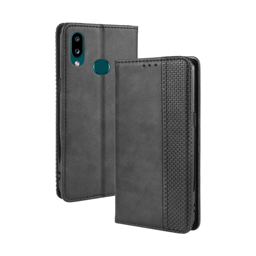 

For Galaxy A10s Magnetic Buckle Retro Crazy Horse Texture Horizontal Flip Leather Case with Holder & Card Slots & Photo Frame(Black)