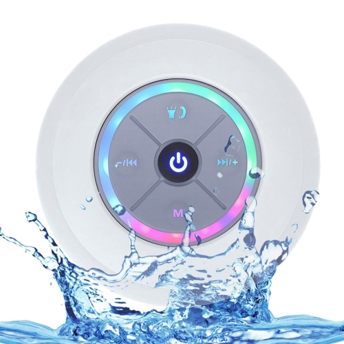 

BTS-09 Wireless Bluetooth Speaker Waterproof Led FM Radio Subwoofer Bluetooth Column TF Card Suction Cup Mini Shower Speaker(White)