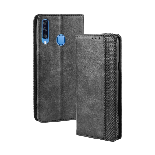 

For Galaxy A20s Magnetic Buckle Retro Crazy Horse Texture Horizontal Flip Leather Case , with Holder & Card Slots & Photo Frame(Black)