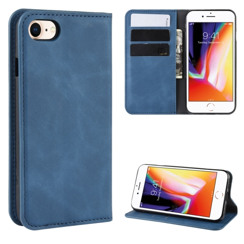 

For iPhone SE 2020 / 8 / 7 Retro-skin Business Magnetic Suction Leather Case with Purse-Bracket-Chuck(Dark Blue)