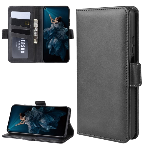 

For Huawei Honor 20/Nova 5T Double Buckle Crazy Horse Business Mobile Phone Holster with Card Wallet Bracket Function(Black)