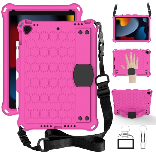 

For iPad 10.2 Honeycomb Design EVA + PC Four Corner Shockproof Protective Case with Straps(RoseRed+Black)