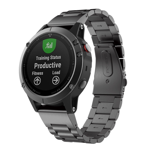 

For Garmin Fenix 5 Three-Bead Stainless Steel Metal Watch Band, Size:22MM(Black)