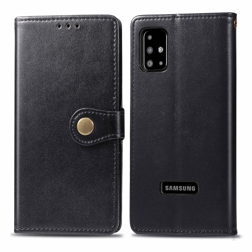 

For Galaxy A51 Retro Solid Color Leather Buckle Mobile Phone Protection Leather Case with Photo Frame & Card Slot & Wallet & Bracket Function(Black)