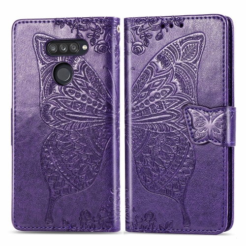 

For LG K50S Butterfly Love Flower Embossed Horizontal Flip Leather Case with Bracket / Card Slot / Wallet / Lanyard(Dark Purple)