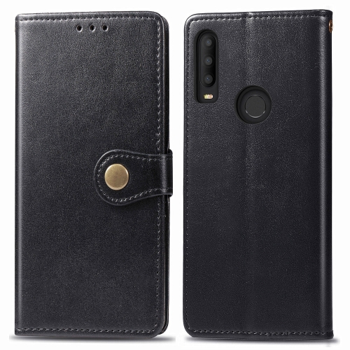 For Alcatel 3X 2019 Retro Solid Color Leather Buckle Mobile Phone Protection Leather Case with Photo Frame & Card Slot & Wallet & Bracket Function(Black)