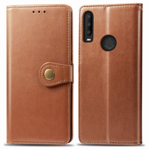 For Alcatel 3X 2019 Retro Solid Color Leather Buckle Mobile Phone Protection Leather Case with Photo Frame & Card Slot & Wallet & Bracket Function(Brown)