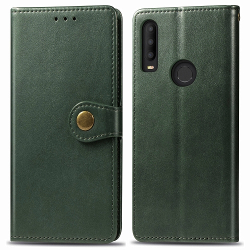 For Alcatel 3X 2019 Retro Solid Color Leather Buckle Mobile Phone Protection Leather Case with Photo Frame & Card Slot & Wallet & Bracket Function(Green)