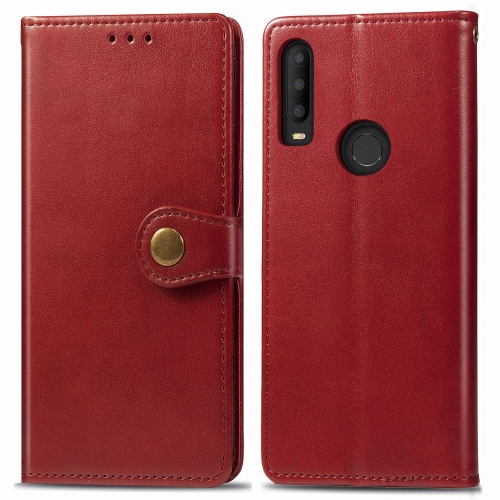 For Alcatel 3X 2019 Retro Solid Color Leather Buckle Mobile Phone Protection Leather Case with Photo Frame & Card Slot & Wallet & Bracket Function(Red)