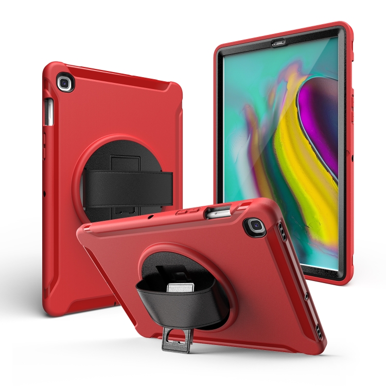 

For iPad 10.2 2019 360 Degree Rotation PC + Silicone Protective Case with Holder & Hand-strap(Red)