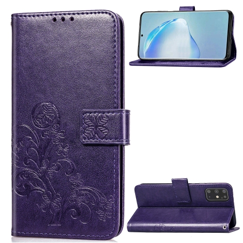 

For Galaxy S20+ Lucky Clover Pressed Flowers Pattern Leather Case with Holder & Card Slots & Wallet & Hand Strap(Purple)